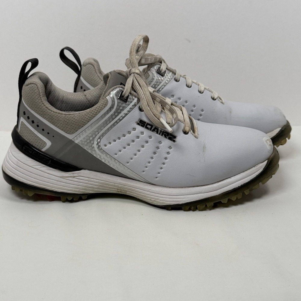 SQAIRZ Women's 6 Spiked Golf Shoes Lace Up Leather White Gray Black